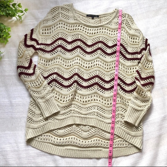 🛍️ 3/$20 Foreign Exchange Cream / Maroon Wavy Open Knit Sweater Size Small - Picture 3 of 7